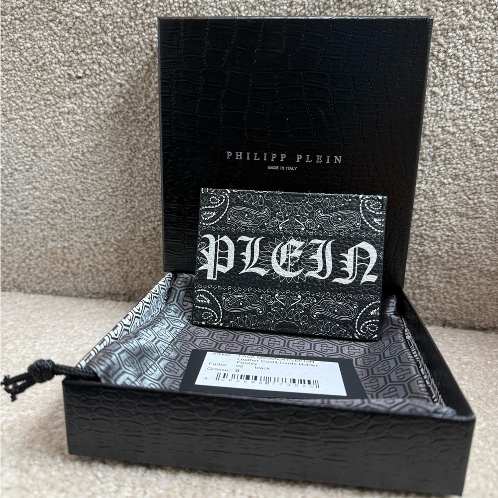 BNWT Philipp Plein Black & White Paisley Leather Credit Cards Holder / Wallet - Picture 2 of 16